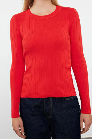 Kadın Moda Şık Bisiklet Yaka Standart Kol Regular Basic Triko Kazak