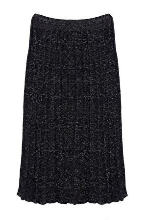 Kadın Moda Stil Midi Astarsız Triko Midi Simli Pileli Triko Etek