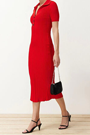 Yeni Regular Casual Günlük Tek Plaka Triko Polo Yaka Kısa Kol A-Line Maxi Boy Elbise