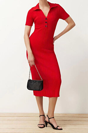 Yeni Regular Casual Günlük Tek Plaka Triko Polo Yaka Kısa Kol A-Line Maxi Boy Elbise