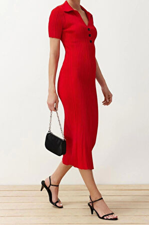 Yeni Regular Casual Günlük Tek Plaka Triko Polo Yaka Kısa Kol A-Line Maxi Boy Elbise