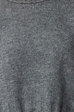 Kadın Moda Şık Crop Bisiklet Yaka Uzun Kol Düz Crop Süper Geniş Kalıp Yumuşak Dokulu Triko Kazak