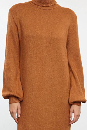 Kadın Moda Şık Midi Boy Balıkçı Yaka Regular Triko Yumuşak Dokulu Kazak Elbise