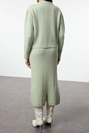 Kadın Moda Şık Regular Boy Uzun Kollu Yünlü Saç Örgü Triko Alt-Üst Takım