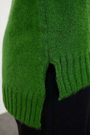 Kadın Moda Şık Kayık Yaka Standart Kol Regular Yünlü Basic Triko Kazak