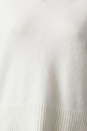 Kadın Moda Şık Polo Yaka Düşük Kol Regular Yünlü Geniş Kalıp Basic Triko Kazak