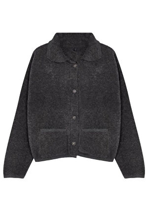 Kadın Moda Şık Regular Polo Yaka Oversize Süper Geniş Kalıp Polo Yaka Buklet Triko Hırka