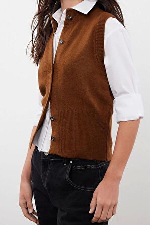 Kadın Moda Şık Regular Bisiklet Yaka Slim Yumuşak Dokulu Triko Hırka