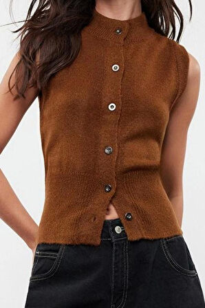 Kadın Moda Şık Regular Bisiklet Yaka Slim Yumuşak Dokulu Triko Hırka