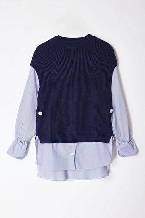 Kadın Moda Şık Dik Yaka Standart Kol Regular Yumuşak Dokulu Garni Detaylı Triko Kazak