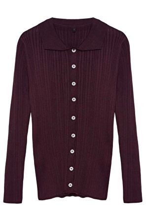 Kadın Moda Şık Regular Polo Yaka Slim Fitilli Polo Yaka Triko Hırka