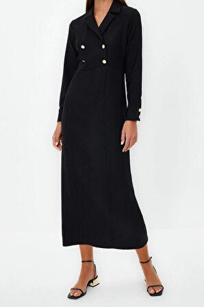 Yeni Regular Günlük Finike Dokuma Ceket Yaka Truvakar Kol Kol Kruvaze Maxi Boy Tesettür Elbise