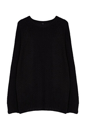 Kadın Moda Şık Bisiklet Yaka Reglan Kol Regular lu Dikişsiz Triko Kazak