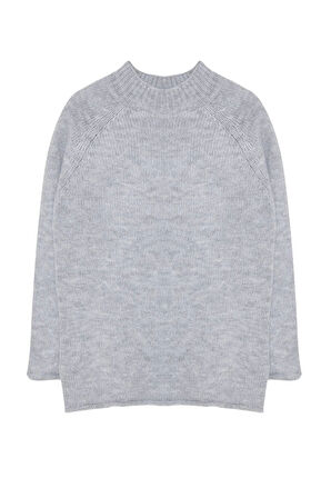 Kadın Moda Şık Dik Yaka Reglan Kol Uzun Yumuşak Dokulu Dikişsiz Triko Kazak