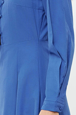 Yeni Regular Casual Günlük Poplin Dokuma Dik Yaka Uzun Kol A-Line Maxi Boy Tesettür Elbise