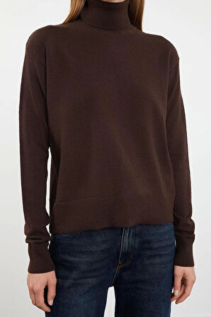 Kadın Moda Şık Balıkçı Yaka Standart Kol Regular Yünlü Couple Geniş Kalıp Triko Kazak