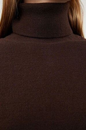 Kadın Moda Şık Balıkçı Yaka Standart Kol Regular Yünlü Couple Geniş Kalıp Triko Kazak