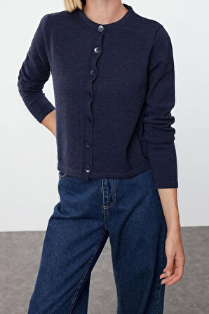 Kadın Moda Şık Regular Bisiklet Yaka Slim Yünlü Triko Hırka