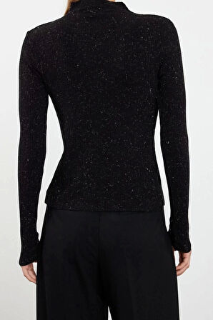 Kadın Moda Şık Dik Yaka Standart Kol Regular Özel İplik Triko Kazak