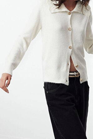 Kadın Moda Şık Regular Devrik Yaka Regular Polo Yaka Yumuşak Dokulu Triko Hırka