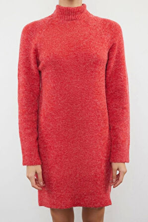 Yeni Regular Casual Günlük Tek Plaka Triko Dik Yaka Uzun Kol Shift Mini Boy Elbise