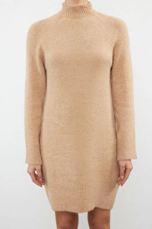 Yeni Regular Casual Günlük Tek Plaka Triko Dik Yaka Uzun Kol Shift Mini Boy Elbise