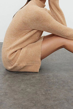 Yeni Regular Casual Günlük Tek Plaka Triko Dik Yaka Uzun Kol Shift Mini Boy Elbise