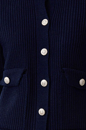 Kadın Moda Şık Regular Bisiklet Yaka Regular Ceket Görünümlü Triko Hırka