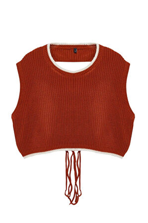 Kadın Moda Şık Bisiklet Yaka Standart Kol Crop Triko Süveter