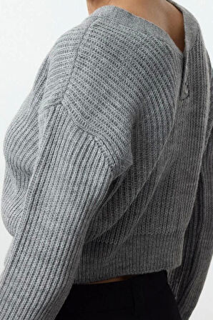 Kadın Moda Şık Crop V Yaka Regular V Yaka Crop Triko Hırka
