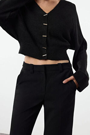 Kadın Moda Şık Crop V Yaka Slim V Yaka Crop Triko Hırka