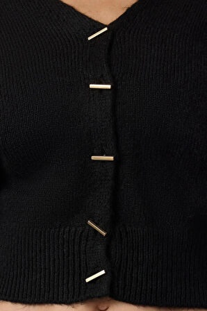 Kadın Moda Şık Crop V Yaka Slim V Yaka Crop Triko Hırka