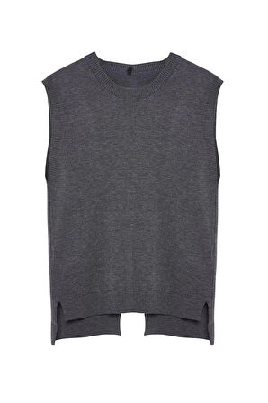 Kadın Moda Şık Bisiklet Yaka Standart Kol Regular Geniş Kalıp Triko Süveter