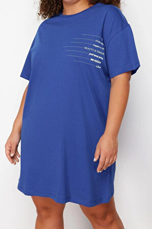 Yeni Rahat Günlük Süprem Örme Bisiklet Yaka Kısa Kol T-Shirt Elbise Mini Boy Büyük Beden Elbise