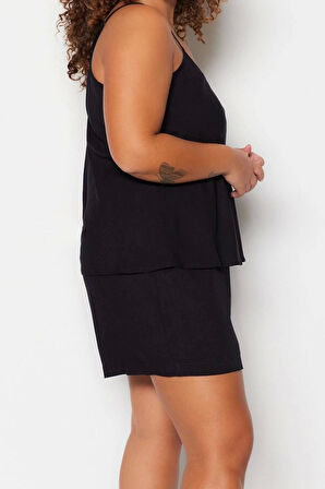 Büyük Beden Kadın Viskon V Yaka Askılı Kol Askılı Viskon Dokuma Pijama Takımı