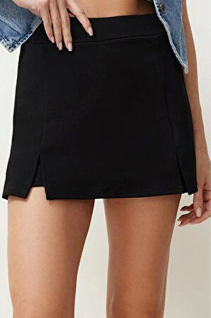 Kadın Moda Stil Mini Astarsız Örme Yırtmaçlı Esnek Mini Etek