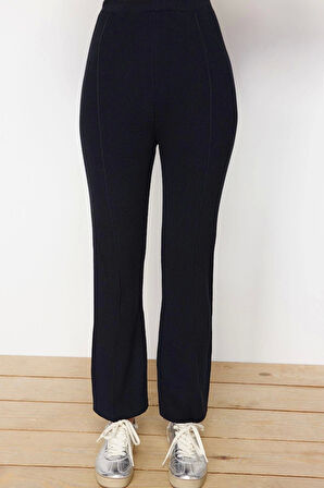 Kadın Moda Şık Regular Boy Uzun Kollu Pamuklu İnce Bluz Pantalon Triko Alt-Üst Takım