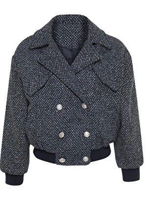 Kadın Moda Şık Bol Ceket Yaka Standart Düz Astarlı Oversize İçi Kapitoneli Tüvit Bomber Mont