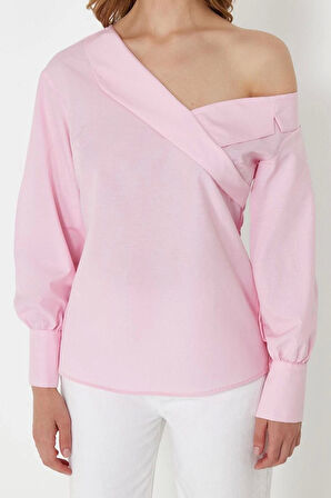 Kadın Moda Şık Üst Giyim Regular Asimetrik Yaka Regular Kalıp Dokuma Kayık Yaka Bluz