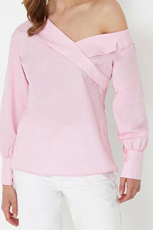 Kadın Moda Şık Üst Giyim Regular Asimetrik Yaka Regular Kalıp Dokuma Kayık Yaka Bluz