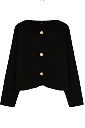 Kadın Moda Şık Regular Bisiklet Yaka Regular Ceket GörünümlüTriko Hırka