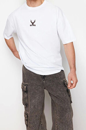 Yeni Sezon Oversize %100 Pamuk Bisiklet Yaka Kısa Kol Animal Desenli Günlük T-Shirt