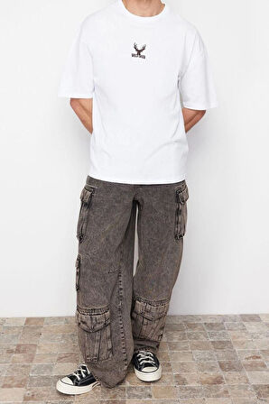 Yeni Sezon Oversize %100 Pamuk Bisiklet Yaka Kısa Kol Animal Desenli Günlük T-Shirt