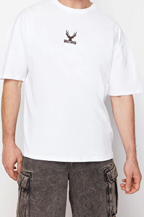 Yeni Sezon Oversize %100 Pamuk Bisiklet Yaka Kısa Kol Animal Desenli Günlük T-Shirt