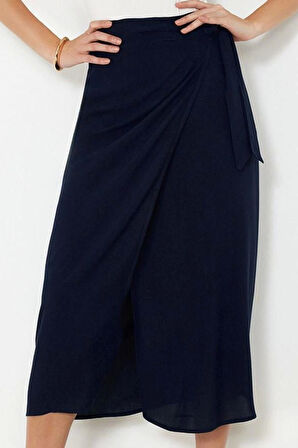 Kadın Moda Stil Maxi Astarsız Dokuma Bağlamalı Kruvaze Kapama Viskon Kumaşlı Maxi Boy Dokuma Etek