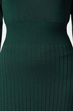 Kadın Moda Şık Midi Boy Bisiklet Yaka Regular Koyu Triko A-Line Formda Elbise