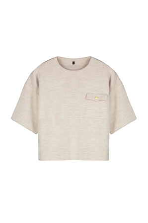 Kadın Moda Şık Bisiklet Yaka Standart Kol Regular Cep Detaylı Triko Kazak