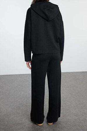 Kadın Moda Şık Regular Boy Uzun Kollu Kapüşonlu Triko Alt-Üst Takım