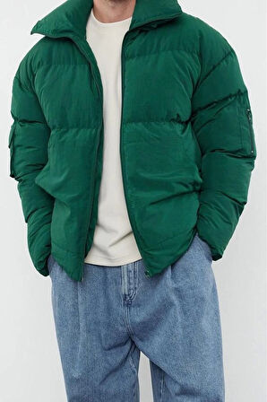 Unisex Moda Şık Relaxed Dik Yaka Standart Düz Astarlı Taslan Relaxed Fit Kışlık Şişme Mont