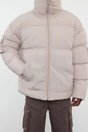 Unisex Moda Şık Relaxed Dik Yaka Standart Düz Astarlı Taslan Relaxed Fit Kışlık Şişme Mont